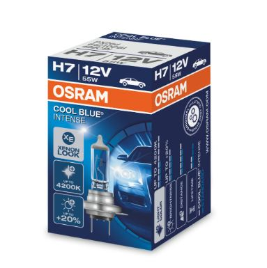  OSRAM Cool Blue® Intense H7, +100% más brillo, hasta 5,000 K,  bombilla halógena para faros delanteros, aspecto LED, ampolla individual (1  bombilla) : Automotriz